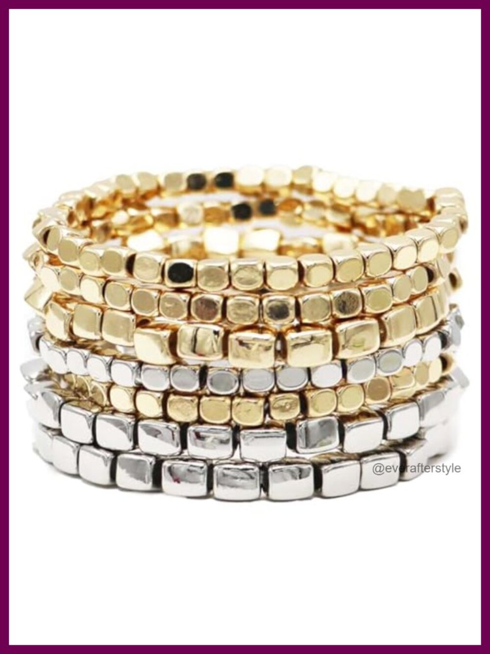 Chunky Nugget Beaded Stretch Bracelet Set 7 Stackable One Size